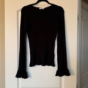 NA-KD Elegant Black Ribbed Long Sleeve Top
